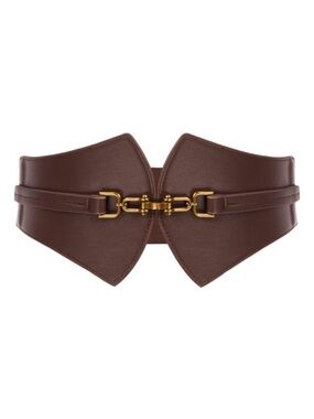 Brown Vegan Leather Waist Belt with Gold Accents